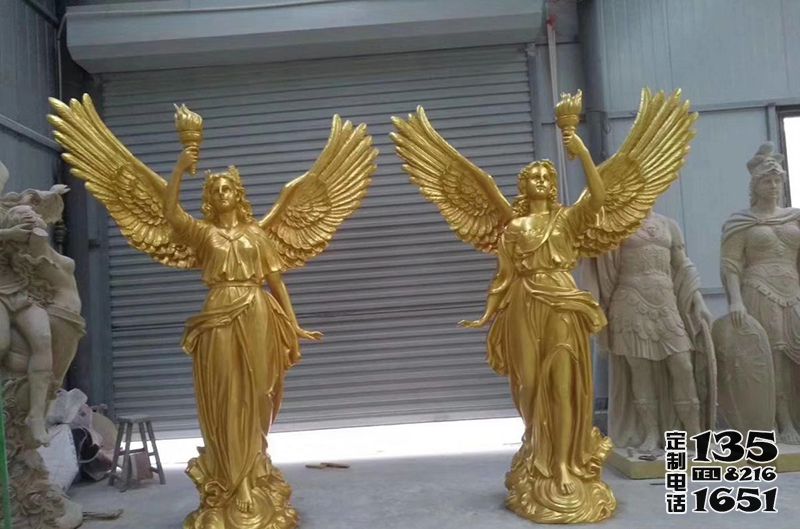 庭院別墅花園玻璃鋼鍍金西方天使人物雕塑 庭院別墅花園玻璃鋼鍍金西方天使人物雕塑