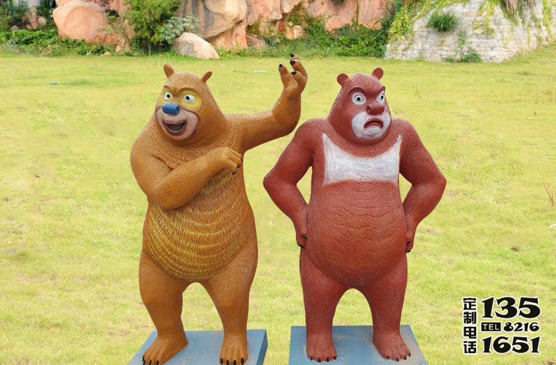 公園廣場熊大熊二仿真玻璃鋼熊出沒雕塑 公園廣場熊大熊二仿真玻璃鋼熊出沒雕塑